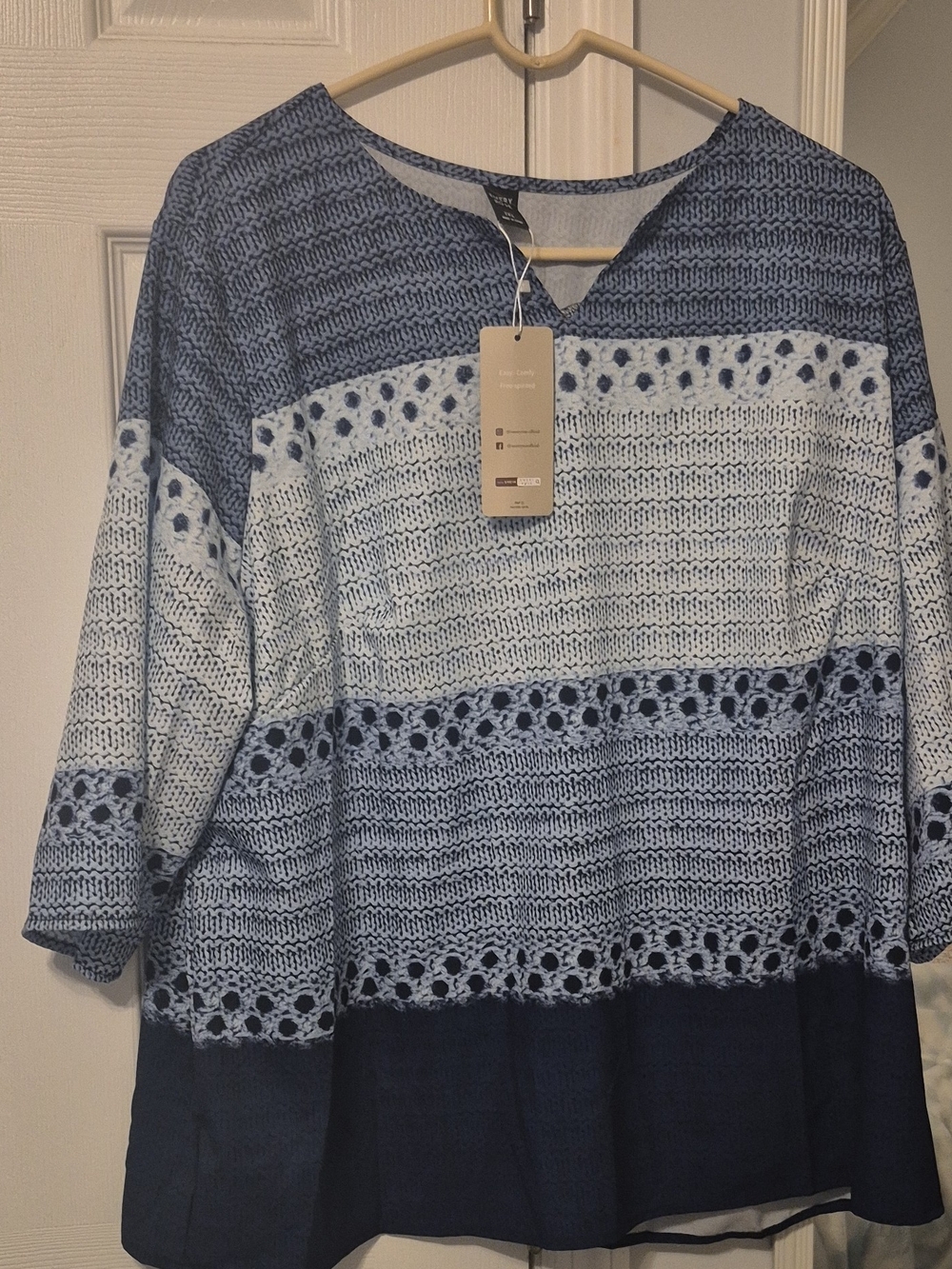 Striped Crochet-Detail Blue Tunic Top